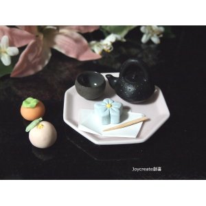 画像: セール！　ドールハウス　ミニチュア　急須・お茶碗＆和菓子3　ドール　撮影小物にも！