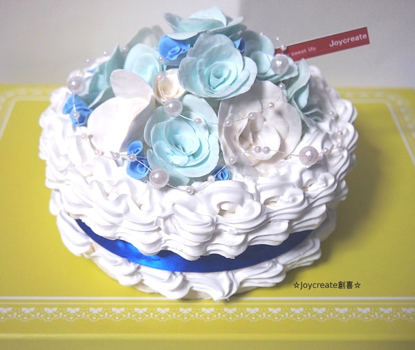 スイーツデコ デコレーションケーキ型 青いバラの小物入れ プレゼントにも