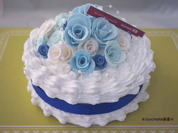スイーツデコ デコレーションケーキ型 青いバラの小物入れ プレゼントにも