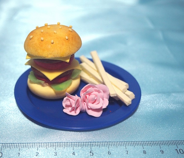 画像: ミニチュア食品サンプル　ドールハウス ハンバーガー＆メモスタント　青　小