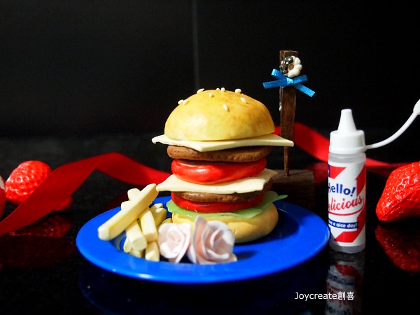 画像1: ミニチュア食品サンプル　ドールハウス ハンバーガー＆メモスタント　青　大