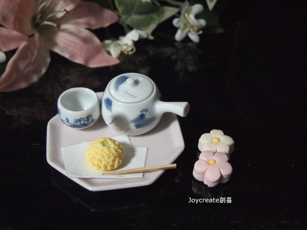 画像4: ドールハウス　ミニチュア　急須・お茶碗＆和菓子2　ドール　撮影小物にも！
